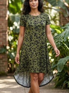 LuLaRoe Carly Swing Dress Size XS Green Floral High-Low Swing